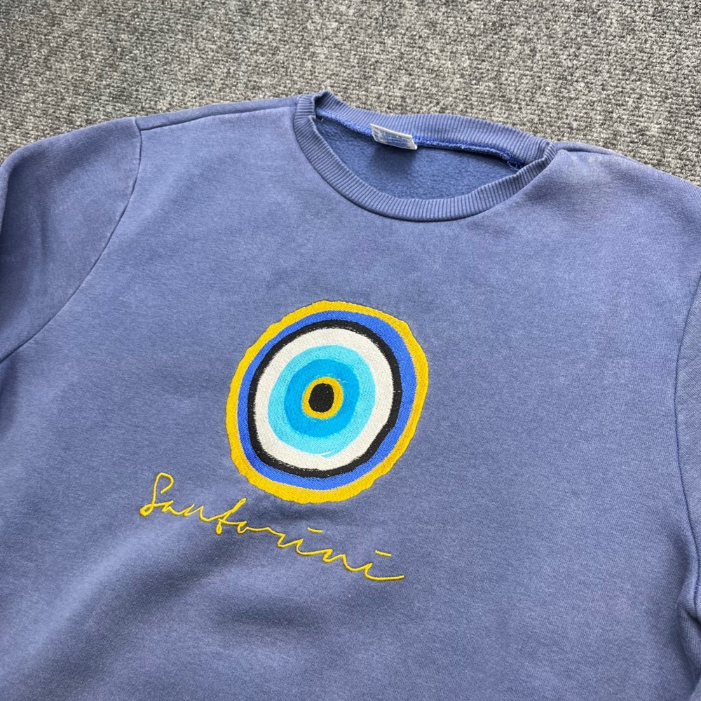 Euphoria Evil Eye Santorini Greece Blue Cotton Pullover Sweatshirt